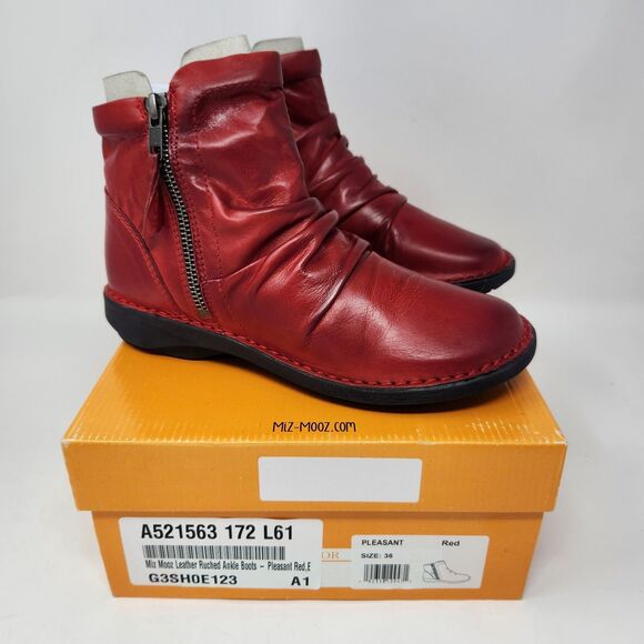 New Miz Mooz Pleasant Leather Ruched Ankle Boots Red Size EU 36 US 5.5-6 - Picture 2 of 4